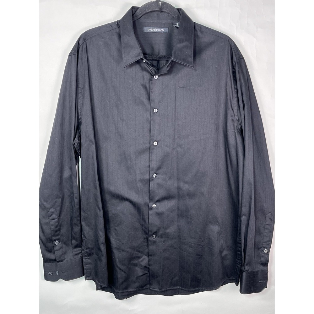 A[X]IST Axist Mens XL Cotton Polyester Black Long‎ Sleeve Striped Dress Shirt